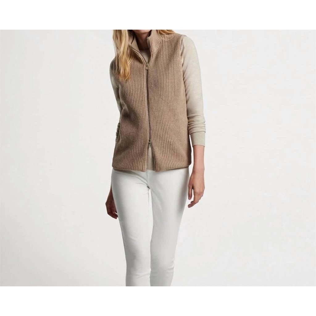 Peter Millar Tatjana Vest Mixed Media Knit Zip Beige Womens S. Retail $460